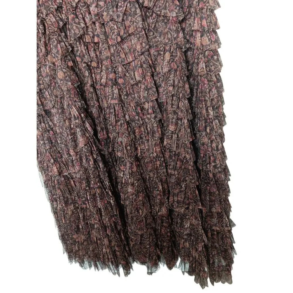 New with Tags Mac Duggal 8042 Brown Multi Tiered Ruffle Chiffon Gown Dress Sz 20